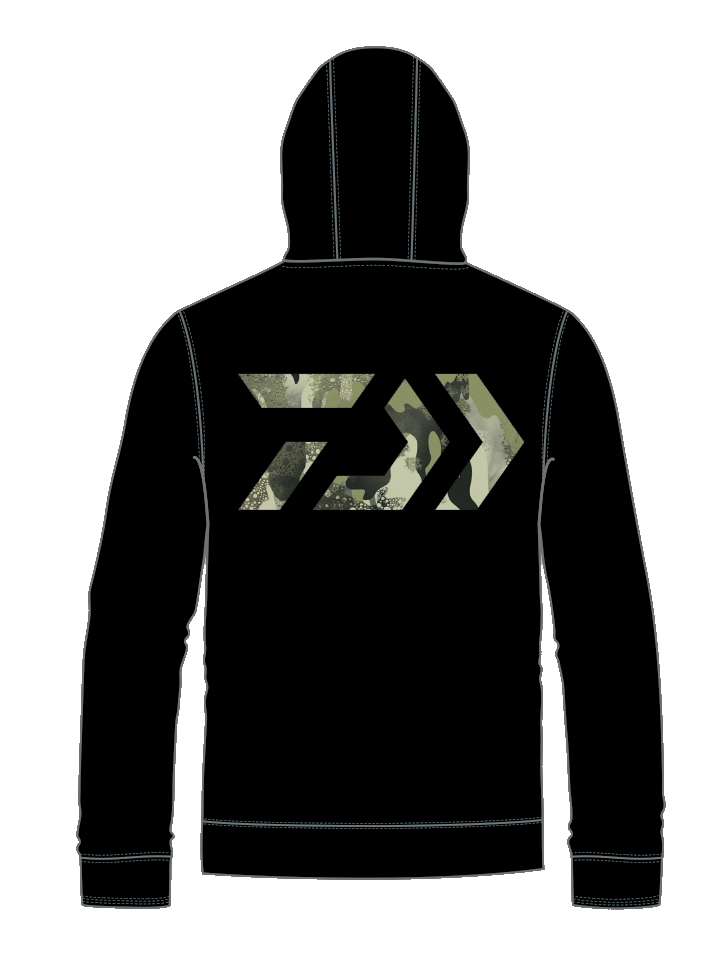 D-Vec Black Hoodie with Moss Green Front & Woods Camo D-Vec Back
